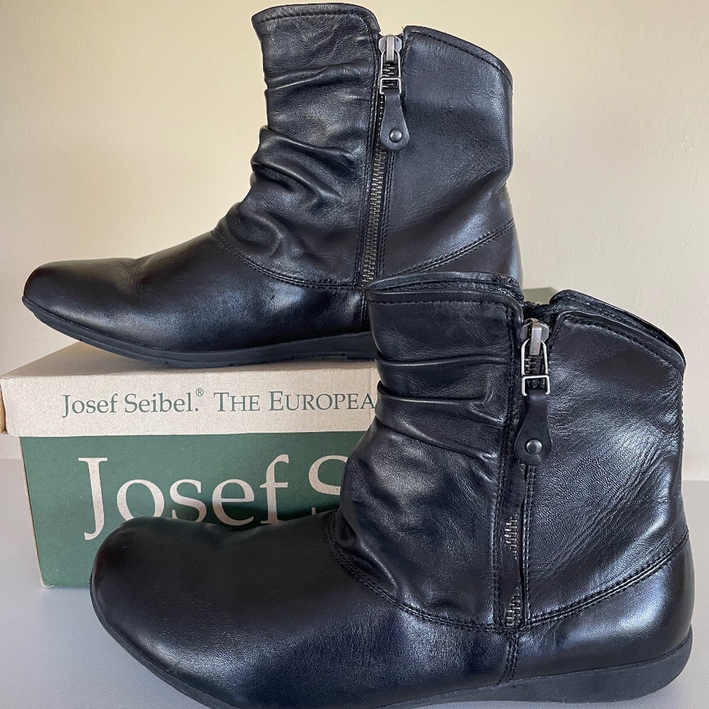 Josef Seibel Faye/Naly Black Leather Ankle Boots w/Zippers, Women's EU 40/ US 9